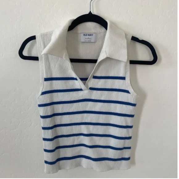 Rib-Knit Crop Polo Hipster Preppy Collared Sailor Ocean Vaca Classy Sweater Top - Picture 3 of 10